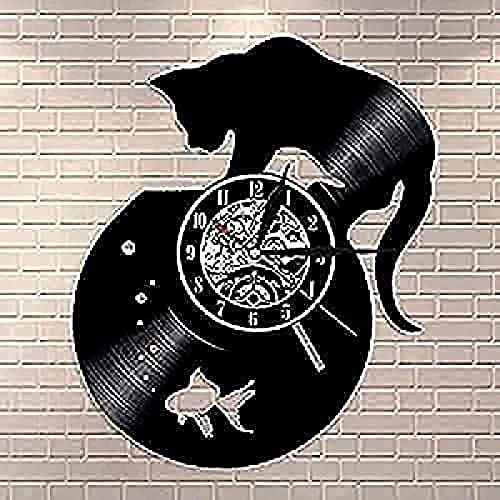 Horloge murale chat et bocal poisson silencieuse Kittenative à chiffres arabes