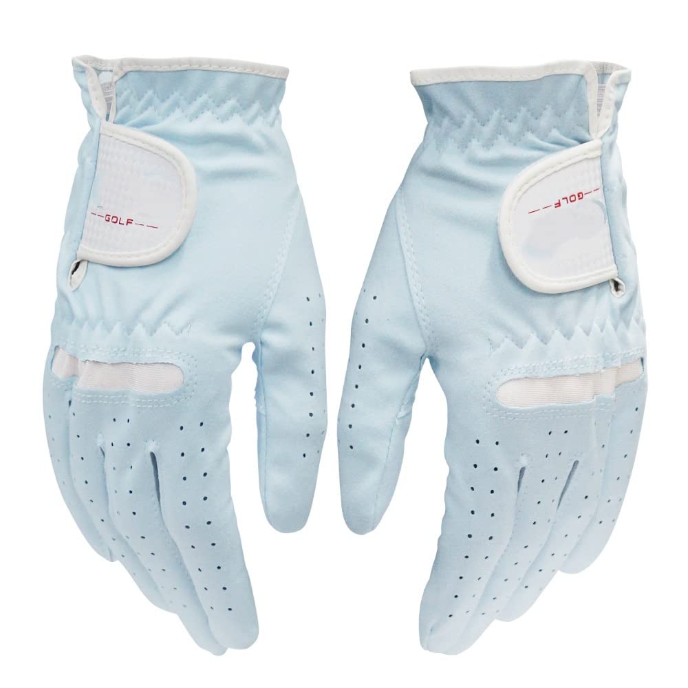 Paquete de 1 par de Guantes de Golf para Mujer, de Microfibra Suave, Transpirables, Azules, para Deportes de Izquierda y Derecha para Mujer (Talla pequeña 17)