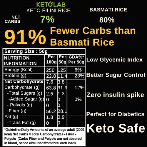 Image of Ketolab Keto Orzo Filini Rice, 100 Gms, 1 Pack, 3.8g Net Carb & 16g High Protein /Serving, Identical to Regular Rice, Ultra Low Carb, Pre-Biotic High Fibre, Low GI, For Keto Diet & Weight Loss
