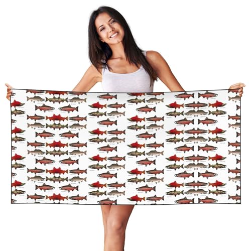 Toalla de playa de gran tamaño con estampado de salmón, toalla de baño ligera, toalla de baño, toalla de natación, terciopelo de piel de melocotón, toallas de