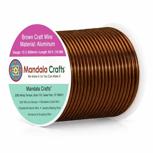 Image of Mandala Crafts 13 Gauge Brown Anodized Aluminum Craft Wire, 60 FT | Colored, Flexible, Bendable, for Bonsai, Armature, Sculpting, Wire Wrapping, Jewelry Making, Weather & Tarnish Resistant