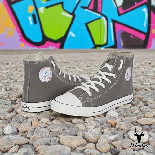 Image of Hirolas Men's Vulcanized Canvas Rubber Toe High Ankle Skateboard Sneakers Shoes.