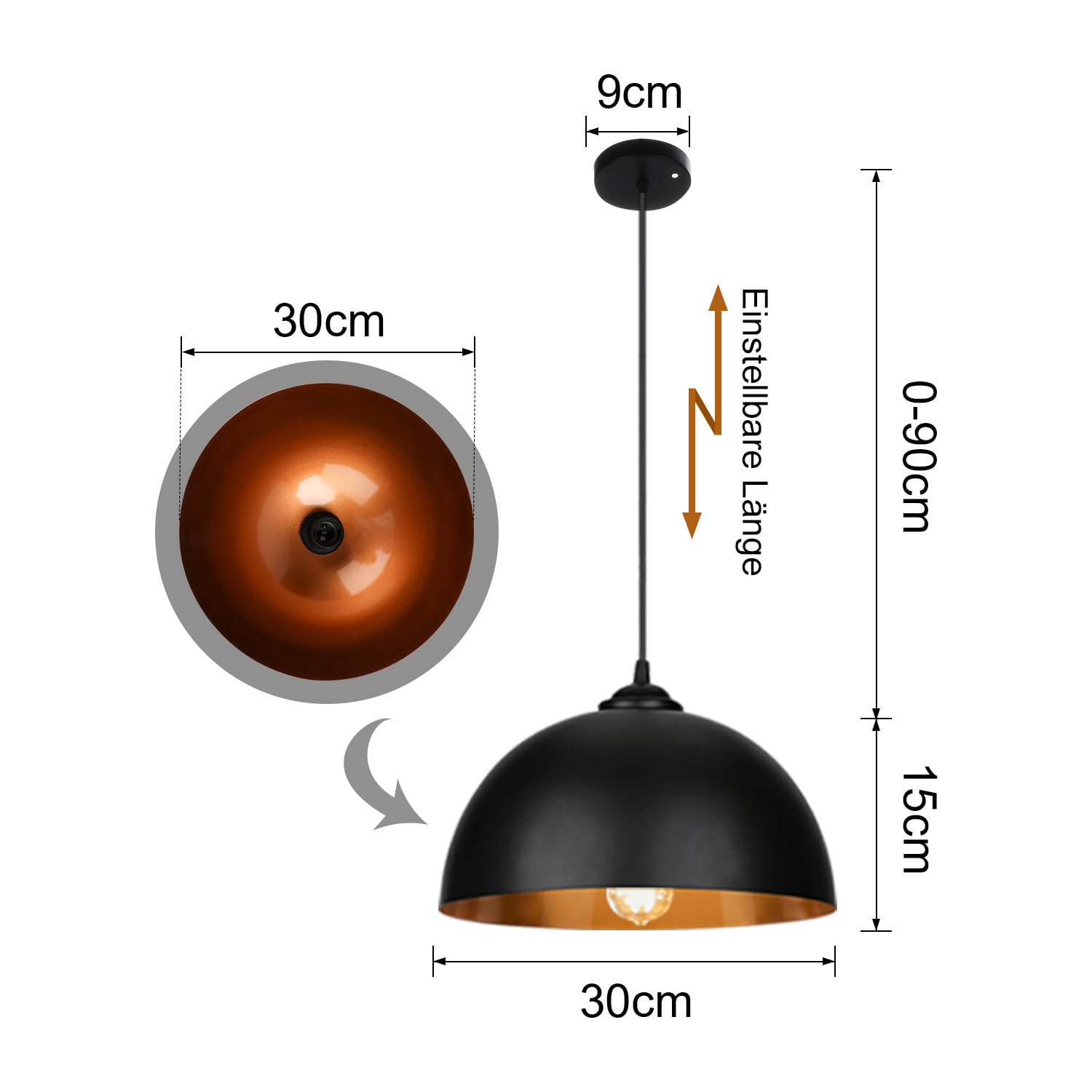 Herrselsam 4er Pendelleuchte Metall Ø30cm E27 Schwarz Bronze | Geeignet für LED-, Energiespar- und Glühlampen mit E27 Fassung bis max. 60W