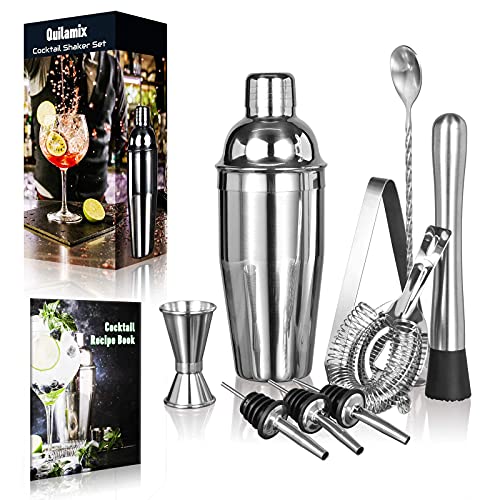 9 Piece Cocktail Shaker Set,Stainless Steel ProfessionalBartender Kit, Drink Mixer Stylish Cocktail Shaker with Recipes Booklet (25oz)