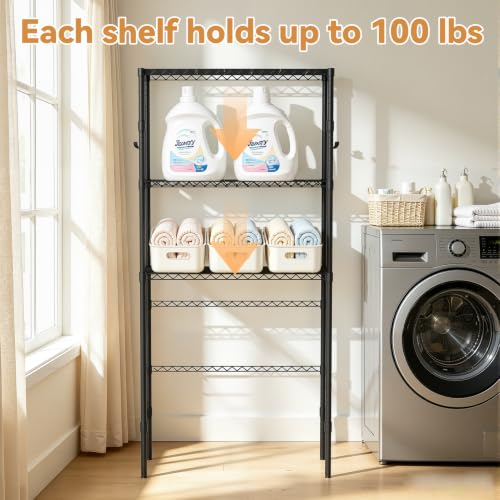 Image of 1 Set Over The Toilet Storage, 3-Tier Bathroom Laundry Storage Rack Space-Saving Organizer Household Supplies (Black-L)