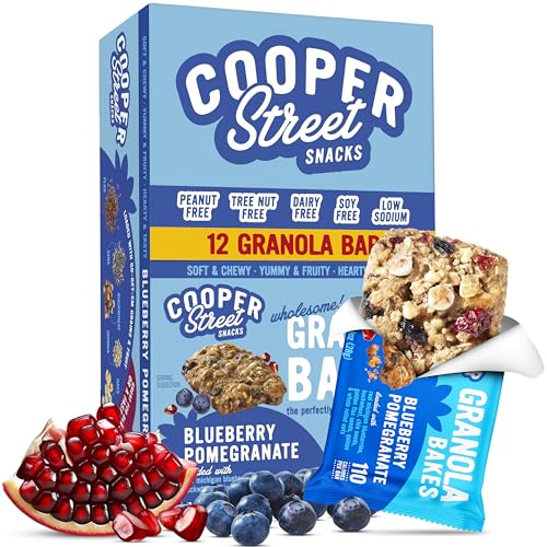Cooper Street Blueberry Pomegranate Granola Bakes (12 bars) - Individually Wrapped Soft and Chewy Breakfast Granola Bars - Nut, Dairy & Soy Free - Great As Kids Snacks For School, Hiking Or Lunchbreak