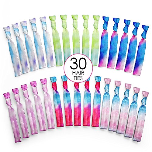 Ribbon Hair Ties No Tangle No Crease Tie Dye Multi Color 30 Pack