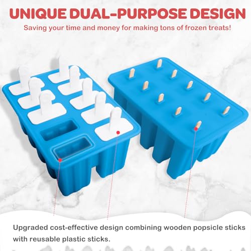 Image of 10-Cav Popsicle Molds, Silicone Ice Pop Mold for DIY Frozen Treats