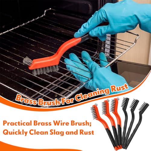 Image of Zhehao 90 Pcs Mini Wire Brushes Set for Cleaning Small Stainless Metal Brush Scrub Masonry Brass Wire Curved Handle for Cleaning Welding Slag Rust Paint Stain(Double Headed Mix)