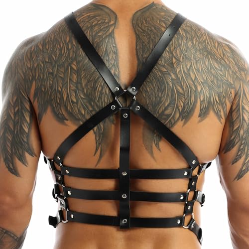 Men's Chest Harness Adjustable Chest Belt, Mens Crop Top Chest Muscle Harness, Sexy Black PU Leather Sissy Lingerie Adjustable Harness Men Belts Bondage Body3