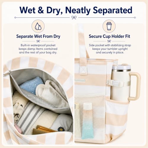 Image of LEDAOU Beach Bag Waterproof Sandproof Women Beach Tote Pool Bag with Zipper for Swim Gym Grocery Travel with Wet Pocket