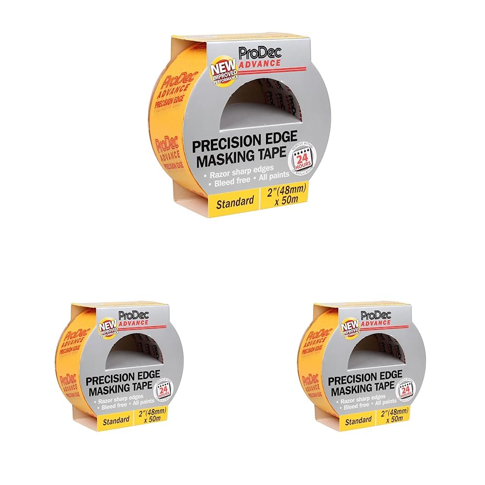 ProDec AdvanceATMT003 48mm (2 inch) x 50m Precision Edge Multi Surface Painters Masking Tape for Razor Sharp Lines with No Paint Bleed For Indoor Painting and Decorating,Yellow (Pack of 3)