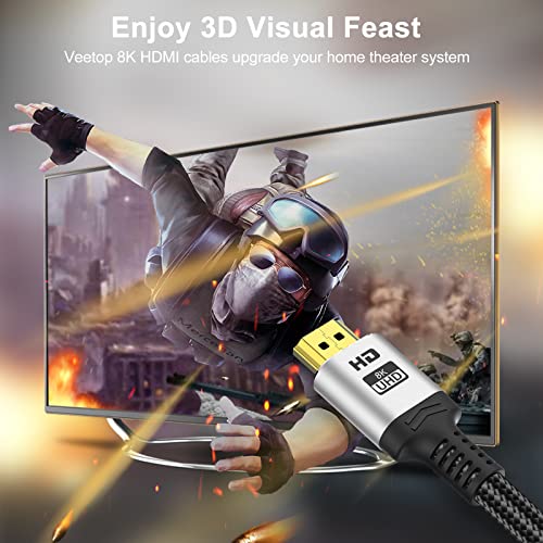 Veetop 8K Hdmi Cable 6.6Ft/2M Ultra High Speed Hdmi 2.1 Cable 48Gbps 8K@60Hz Support Dynamic Hdr, 3D, Earc, Hdcp 2.2, Cotton Braided Hdmi Cord For Ps5/Ps4/Xbox/Apple Tv/Projector #TOP1