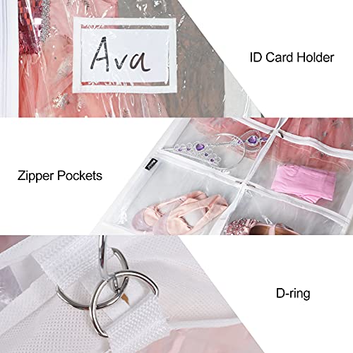 Univivi Clear PVC Dance Costume Bags (3 Pack) Garment Bag 40 Inch for Dance Competitions, with 4 Medium Clear Zipper Pockets and 1 Large Back Zippered Pocket [Upgraded Version] - Thumbnail 3