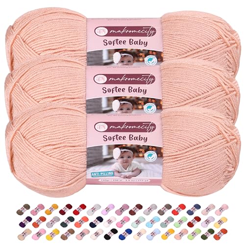 Image of 3 Skeins of Makromecity Softee Baby Yarn,%100 Premium Anti-Pilling Acrylic, 3.5 Oz, 273 yd (100gr /250 mt) Each, Soft Yarn for Crocheting and Knitting (Salmon, 3 Skeins)