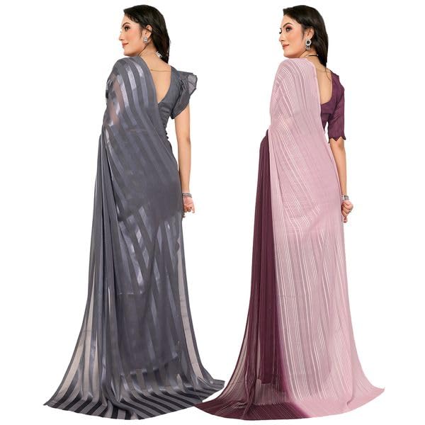 Image of Women's Multicolor Satin Striped Printed Saree with Unstitched Blouse Piece (Pack of 2) P2 MD RS WB SAT6001 1 WB SAT6013 9 BZ