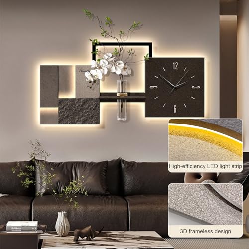 Horloge 3D en grès LED marron : la solution pour mur de salon vide