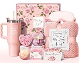 Birthday Gifts for Women Self Care Get Well Soon Gifts, Rose Relaxing Spa Gift Box Care Package Basket w/ Luxury Flannel Blanket 40 oz Tumbler, Mother's Day Gift for Mom Her Wife Girlfriend Sister