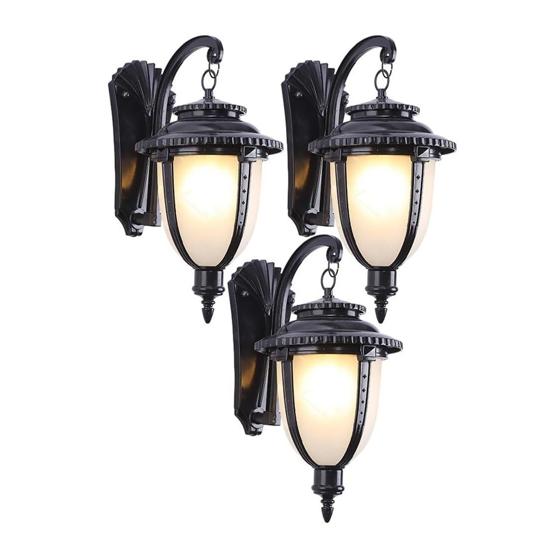 CVdrtyED Outdoor Wall Lights Waterproof Outdoor Wall Lights Aluminium Sconce E27 Glass Lantern Garden Mounted Lamp for Patio Balcony Durable Porch(Black,3 Pack)