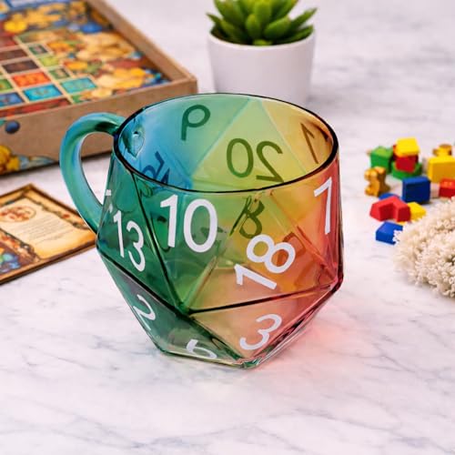 Taza de vidrio D20 arcoíris con mango, 20 caras miniatura 6