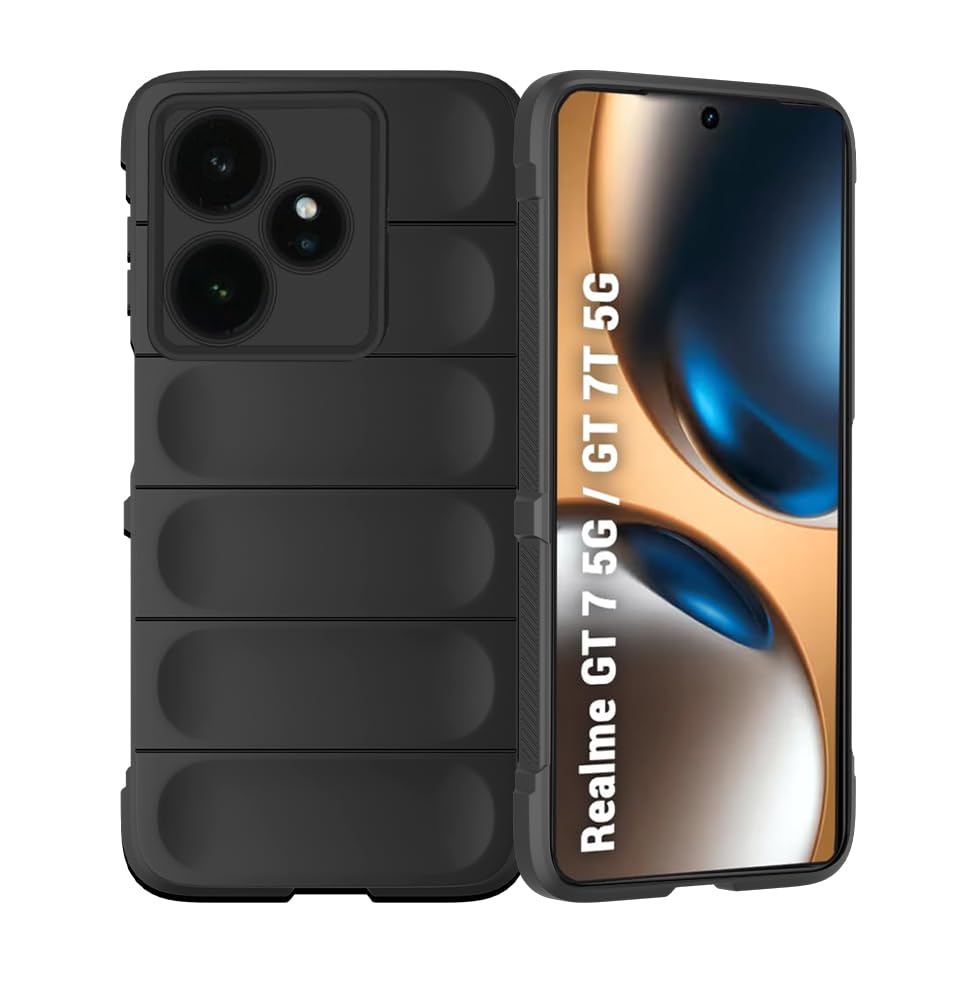 Image of Liquid Silicon Back Cover Case for Realme GT 7 5G / GT 7T 5G / GT 7 Dream Edition Shockproof Military Grade Protection with Shockproof 10X Bumpers Micro-Fibre Cloth On Inner Side - Black