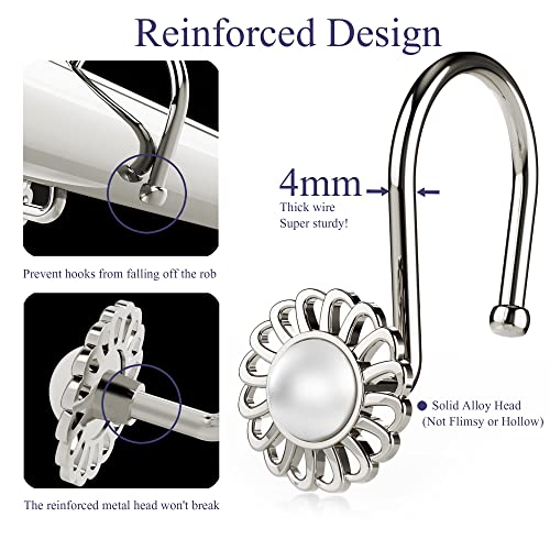 Itoplin Nickel Shower Curtain Hooks Rings, Decorative Shower Curtain Hangers, Heavy Duty Metal Shower Rings, Sunflower Shower Hooks For Shower Curtain Rod And Liner, Bathroom Curtain Hooks, Set Of 12 #TOP4