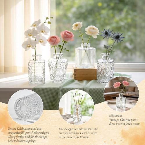 BTSD-home 12 Stück Vasen Set für Blumen, Kleine Vasen für Tischdeko, Hochzeitsdekoration, Deko Wohnzimmer, rustikale Hochzeit Mittelstücke und Home Decor