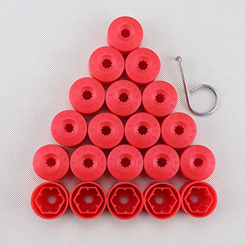 QDDJYMY Fits VW Volkswagen Wheel Lug Nut Bolt Cover Caps Set of 20 OEM 1K06011739B9 Red and 1PCS Removal Tool