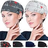 ABAMERICA Working Caps with Button and Sweatband, Adjustable Working Hats for Women Men, One Size(Tie Back or Toggle) (2 Pack: Tie Back-Black EKG & White EKG)