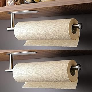 2PACK Paper Towel Holder Under Cabinet-Self Adhesive or Drilling, SUS304 Stainless Steel Wall Mount Paper Towel Rolls for Kitchen, Bathroom, Pantry,Sink