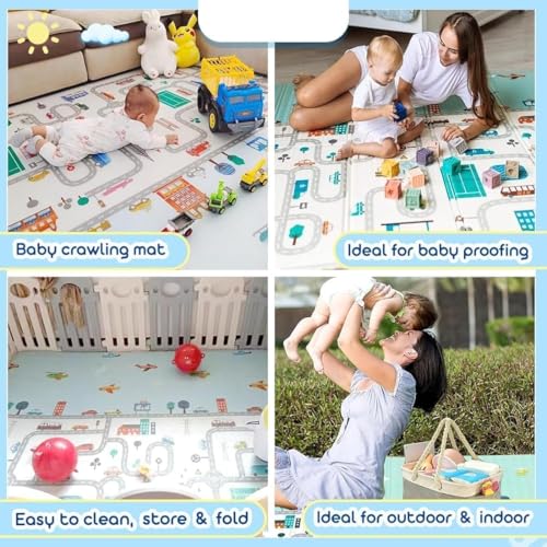 Image of Heavy Duty Double Sided Water Proof Baby Play Mat, Play mats for Kids, Large Size, Baby Carpet, Non-Slip (6 Feet X 4 Feet) (BEBY MAT White Large)