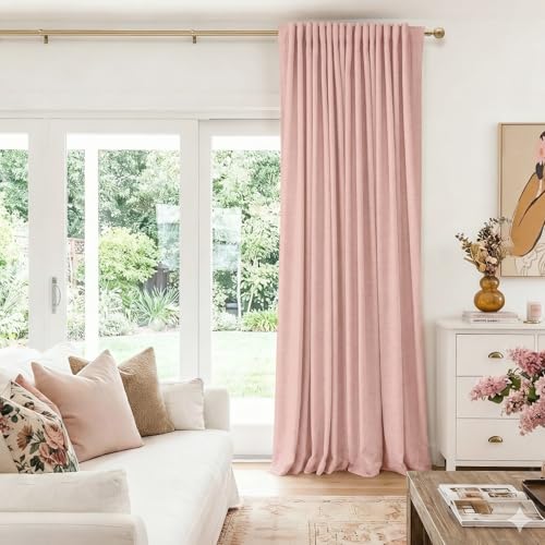 Image of 100% Blackout Shield Linen Blackout Sliding Door Curtains for Living Room, Back Tab /Rod Pocket Thermal Insulated Curtains for Sliding Glass Doors, 1 Panel Set, 100 inch W x 96 inch L, Blush Pink
