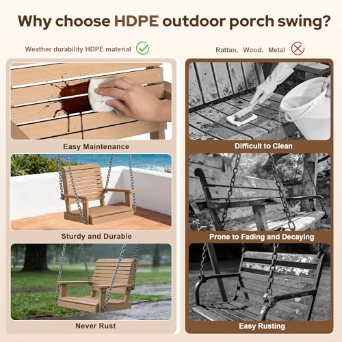 Image of Psilvam 4 FT Single Porch Swing, Heavy Duty Swing Chair Outdoor, Natural