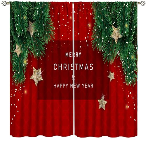 Christmas Curtains, Red White Snowflakes Merry Christmas Window Treatments for Living Room Bedroom Kitchen Holiday Party Decor, Burgundy New Year Drapes 2 Panel Sets,42x45 Inch