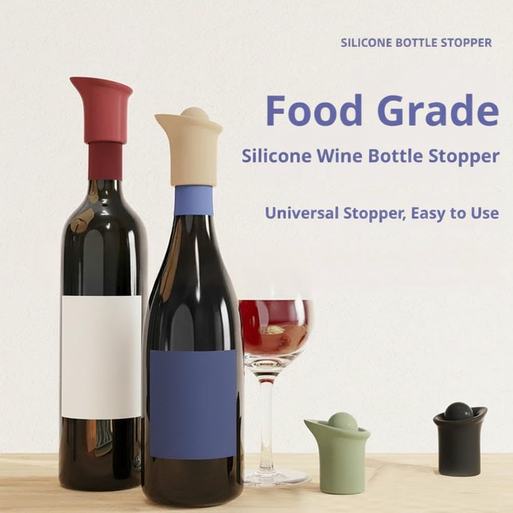 Tapón de vino de silicona para botellas, tapas de sellado reutilizables para mantener el vino fresco, tapón duradero para botella de vino con asa para uso doméstico, cerveza y champán