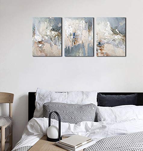 Yearainn Abstract Canvas Wall Art Modern Abstract Painting Prints Blue Grey Canvas Picture Artwork Contemporary Wall Art Bedroom Living Room Bathroom Office Decoration Framed Ready To Hang 12 Inch X 16 Inch X 3 Pieces thumb #1
