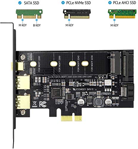 Image of PCI-E to USB 3.0 PCI Express Card incl.1 USB C and 2 USB A Ports,Adding M.2 NVME SATA III SSD Devices to a PC or Motherboard Using M.2 NVME to PCIe 3.0 Adapter Card with Low Profile Bracket