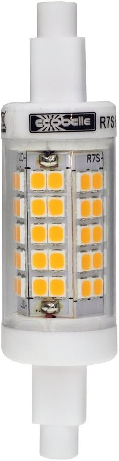 ECOBELLE® 1 x LED Ceramic R7s Bulb 6W 750 Lumen Warm White 3000K Size: 20 x 78 mm (Super Slim Body), Very Good Dissipation, Flicker Free [Energy Class A+]