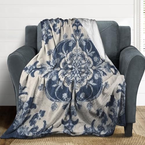 Couverture damassée bleue flanelle chaude grand jeté de lit - 7