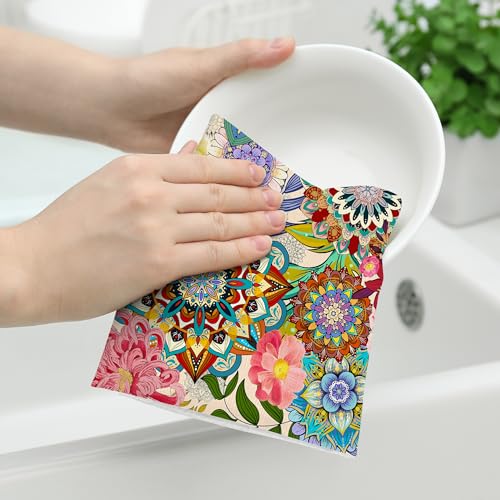 Wovoto Boho Floral Kitchen Towels Decorative Set Of 2, Colorful Flowers Dish Towels For Kitchen,Absorbent Soft Hand Towels Tea Towels Bar Towels For Kitchen Farmhouse Home Decor thumb #3