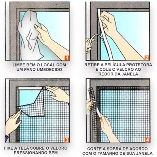 Tela Mosquiteira Ajustável 1,5m x 1,3m com Velcro Adesivo: Proteção Eficiente Contra Mosquitos e Ins