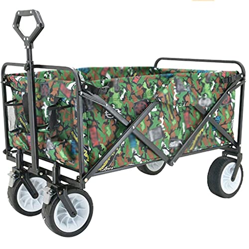 Utility Carts Folding Wagon Adjustable Angle Outdoor Camping Wagon, 8-inch Double-Bearing Wheel Garden Cart, Large Capacity, No Need to Install, Load Bearing 176lbs