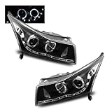 SPPC Projector Headlights Assembly Set Halo Black (Led Eyebrow Design) For Chevy Cruze - (Pair) Driver Left and Passenger Right Side Replacement Headlamp