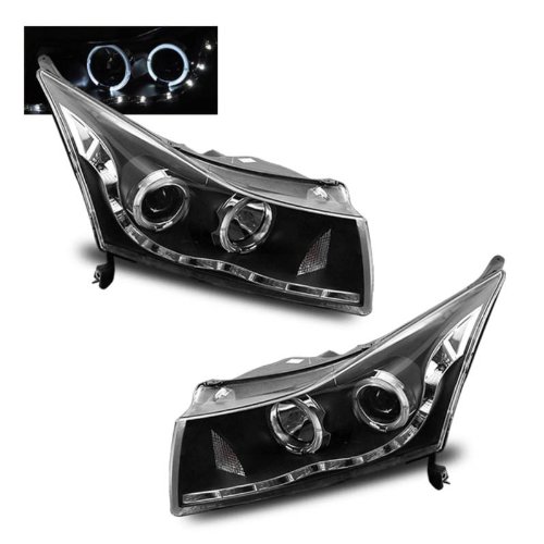 SPPC Projector Headlights Assembly Set Halo Black (Led Eyebrow Design) For Chevy Cruze - (Pair) Driver Left and Passenger Right Side Replacement Headlamp