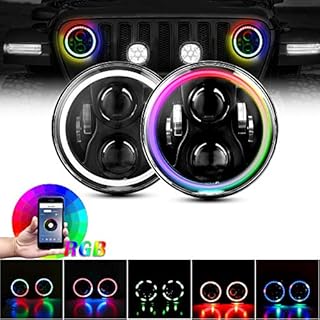 DOT Approved 7 inch RGB LED Headlights for Jeep Wrangler JK JL Sahara Sport Rubicon RGB Headlight Halo Angel Eye White DRL Amber
