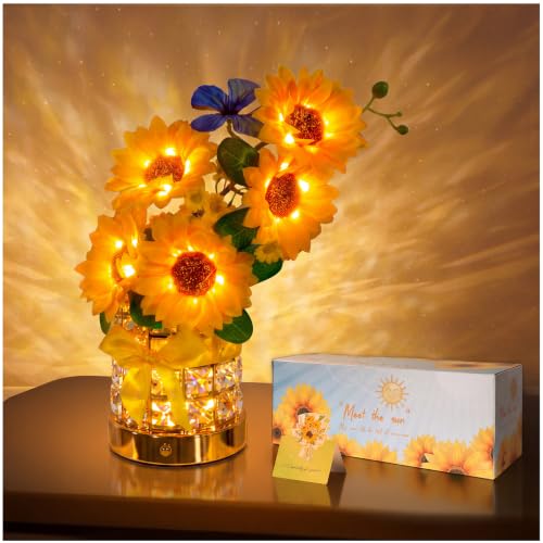 YWYWLED Sunflower LED Lamp,USB Rechargeable Touch Night Light, 3 Color Stepless Dimmable,Small Battery Flower Decor for Bedroom, Restaurant, Bar – Birthday, Mother’s Day,Wedding Gifts for Women,Mom