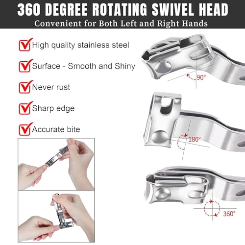 360 Degree Rotating Sharp Nail Clippers for Seniors,Long Handle Fingernail Clippers for Fingernail and Toenail