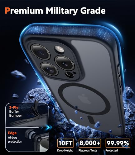 Image of FNTCASE for iPhone 15 Pro Case: Matte Magnetic Phone Cases with Screen Protector Compatible with Magsafe Slim Anti Yellowing Rugged Shockproof Protective Translucent Cell Phone Cover (C-Black)