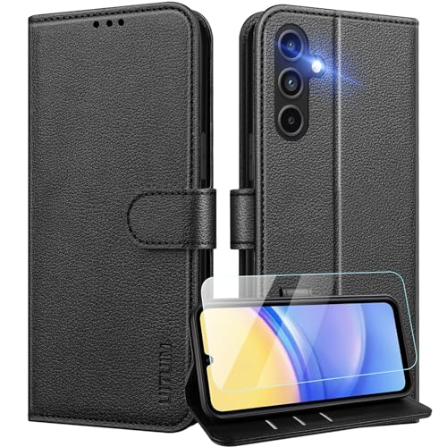 UITUIM Coque pour Samsung Galaxy A15 4G/5G Coque Etui Portefeuille Cuir avec Verre Trempé Protection Écran Porte Carte Rabat Clapet Flip Case Étui Cover...