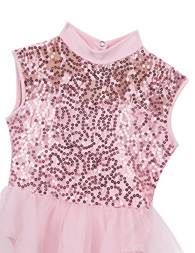 Hularka Kids Girls Sleeveless Irregular Dance Ice Skating Dress Mock Neck Sequins Gymnastics Ballet Dance Leotard Dress Pink 14 Years #TOP4